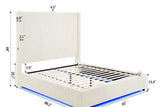 Side view of Belinda Beiging upholstered king bed with LED hardware