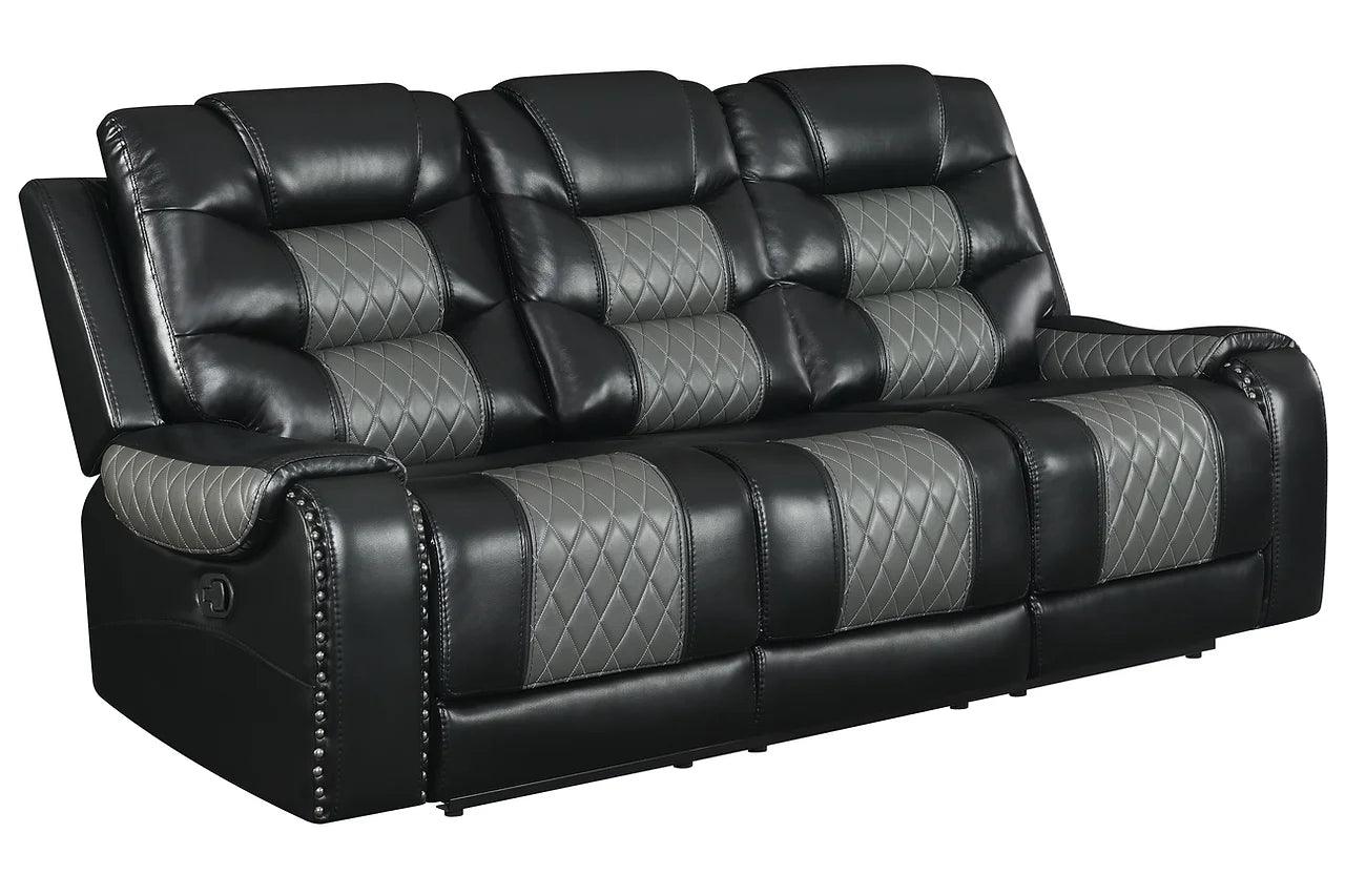 Phoenix Black faux leather loveseat with recliner, side view
