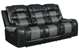 Phoenix II black faux leather loveseat reclining position