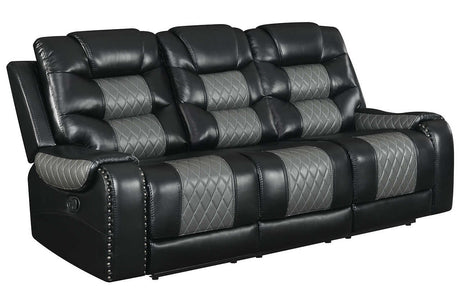 Phoenix II black faux leather loveseat reclining position
