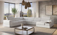 Pella White Leather RAF Sectional sofa front and side view