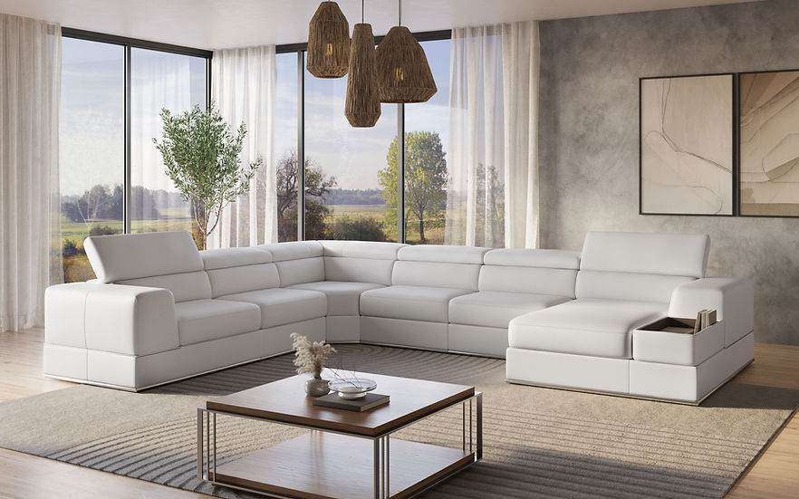 main view of Pella White Leather RAF Sectional sectional sofa