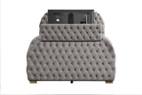 Side view of Royal Gray Upholstered Platform King Bed