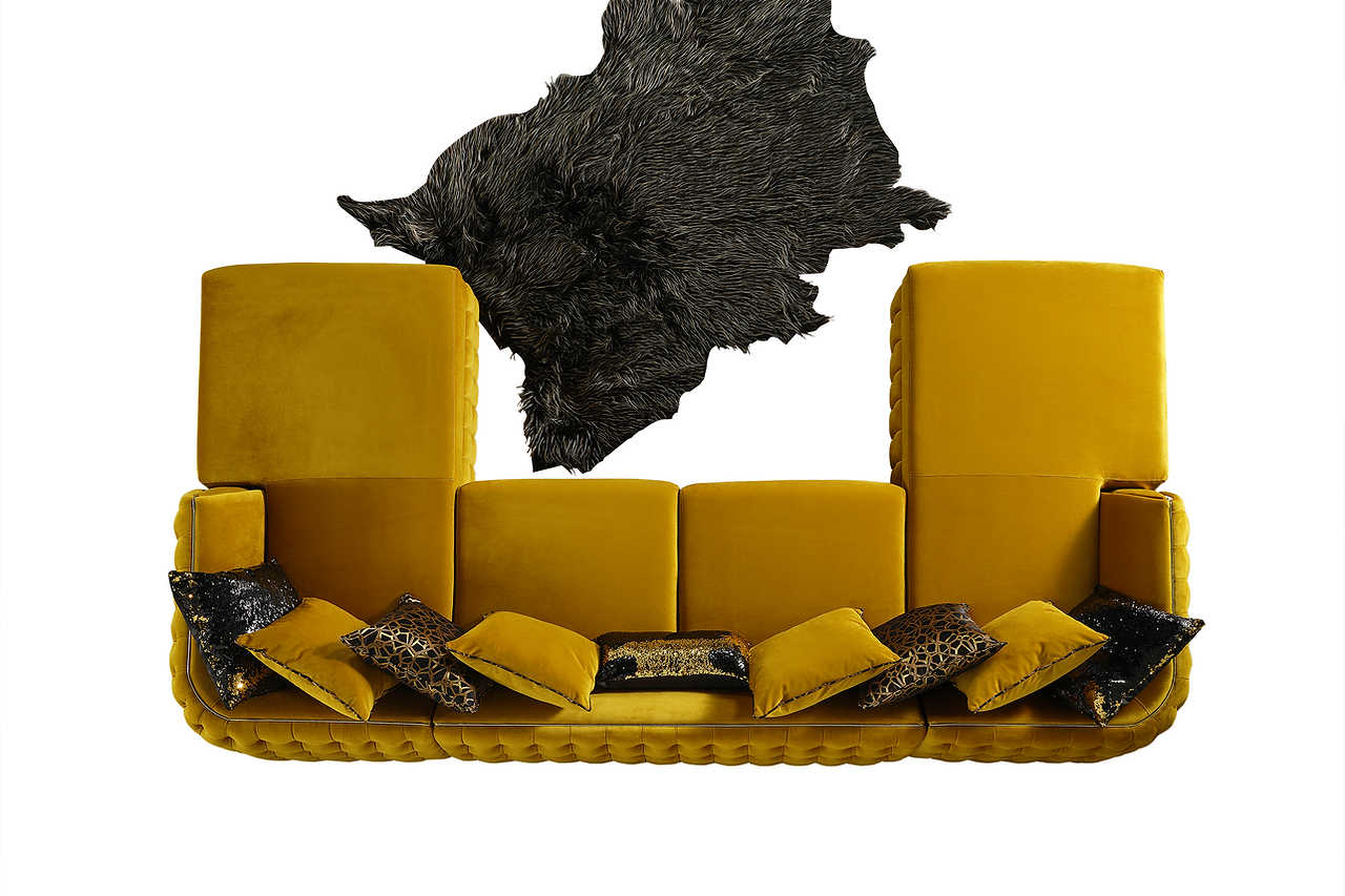 Sicilya Mustard Velvet Sectional Sofa, side profile