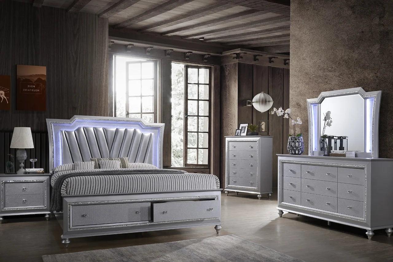 Barcelona Silver Modern Contemporary Solid Wood and Metal Nightstand with crystal trim top view