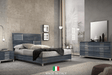 Delia Blue/Grey high gloss Italian queen bedroom set with dresser and mirror