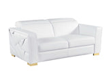 Close-up of Astra gold accent on white leather sofa