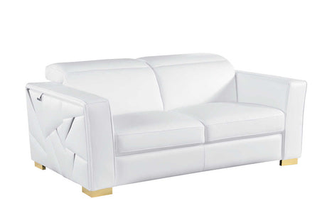 Close-up of Astra gold accent on white leather sofa