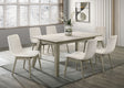 Dorri dining set main view with white porcelain top table and grey oak chairs