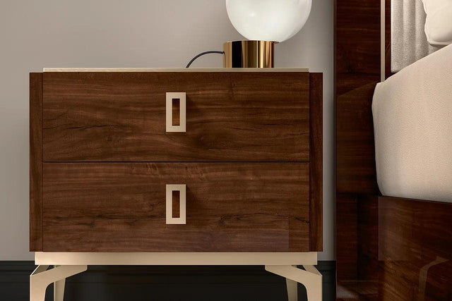 Eva Brown Modern Brown Two-Drawer Nightstand angled view
