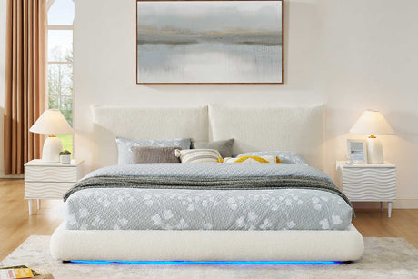 Zima White LED Upholstered King Bed front view