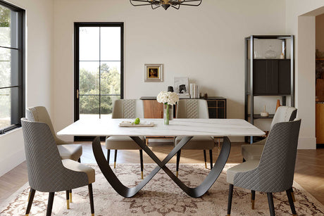 Jewel Dining Table front view with white glossy sintered stone top