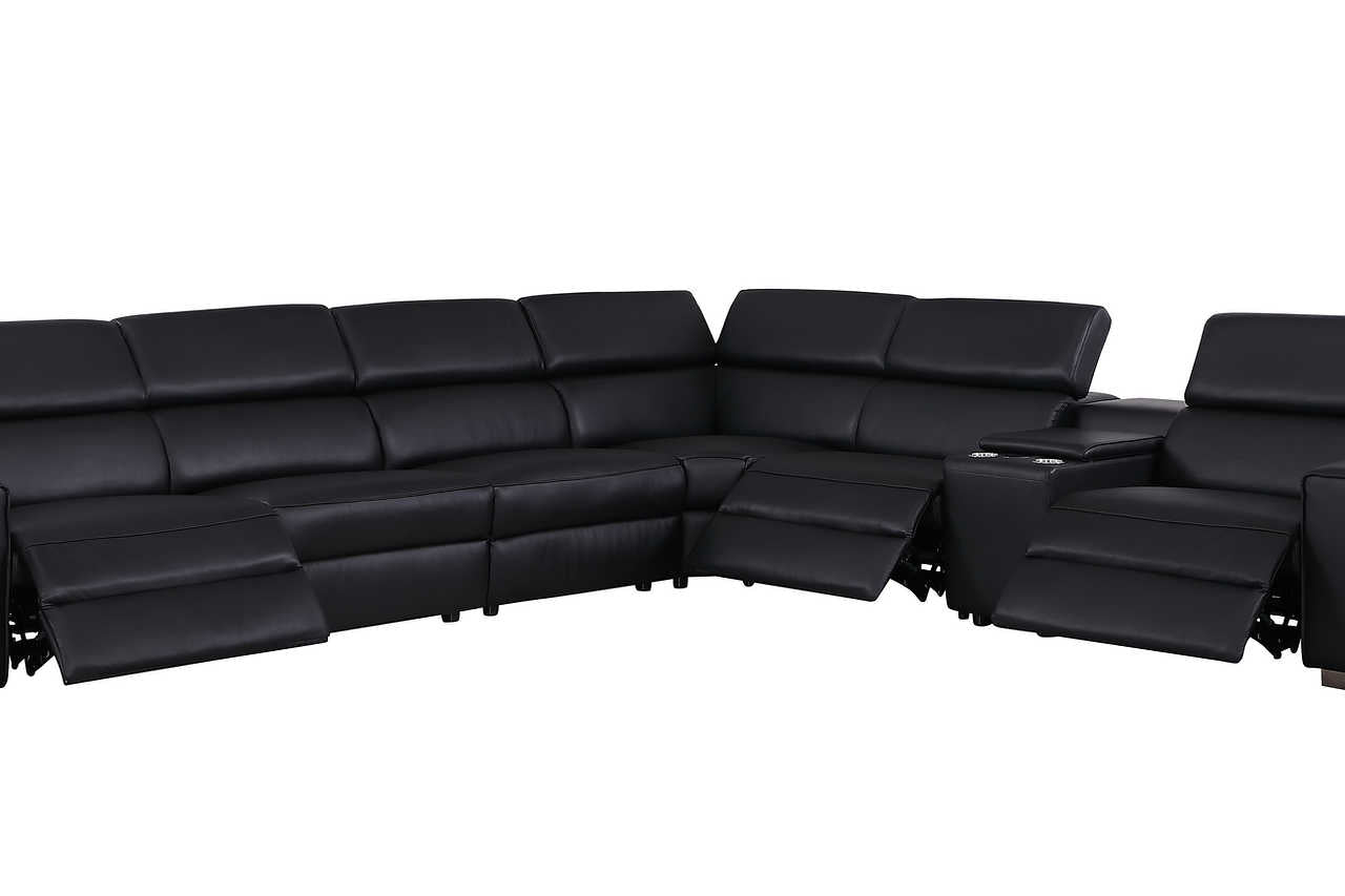 Picasso black sectional power headrest detail