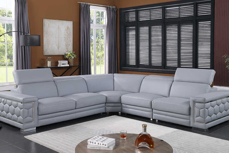Favo Light Blue Leather Sectional sofa front view