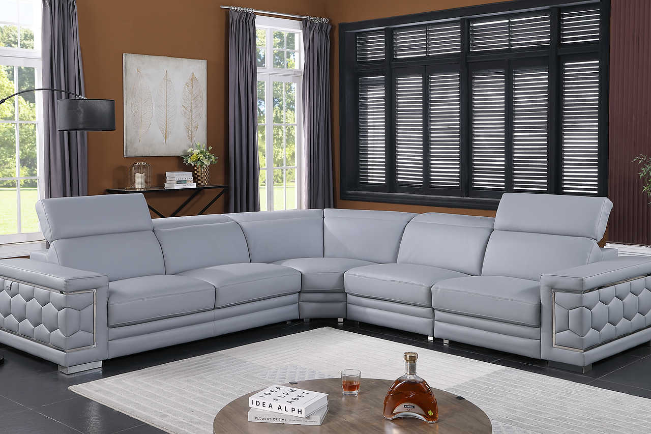main view of Favo Light Blue Leather Sectional sectional sofa