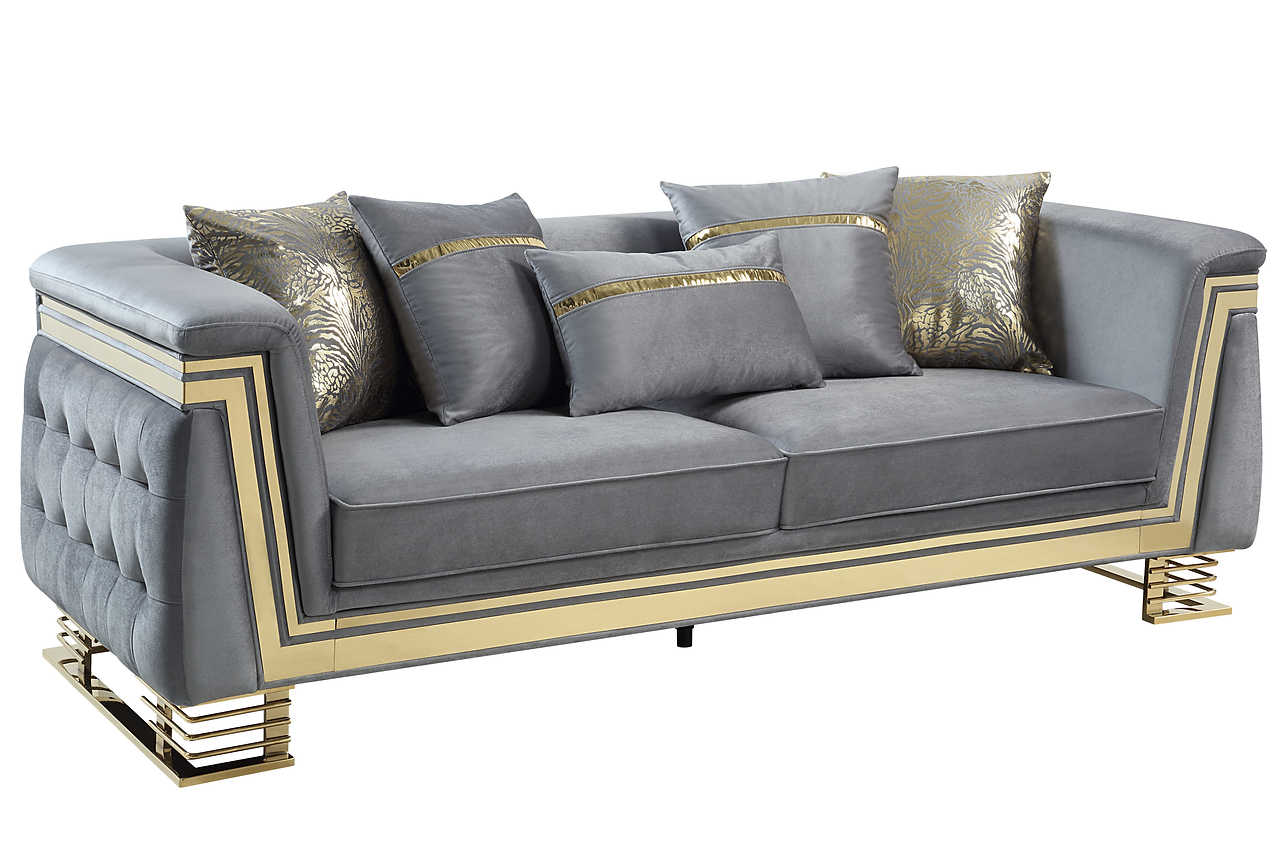 Side view of Ashton Grey Gold Upholstered Living Room Sofa