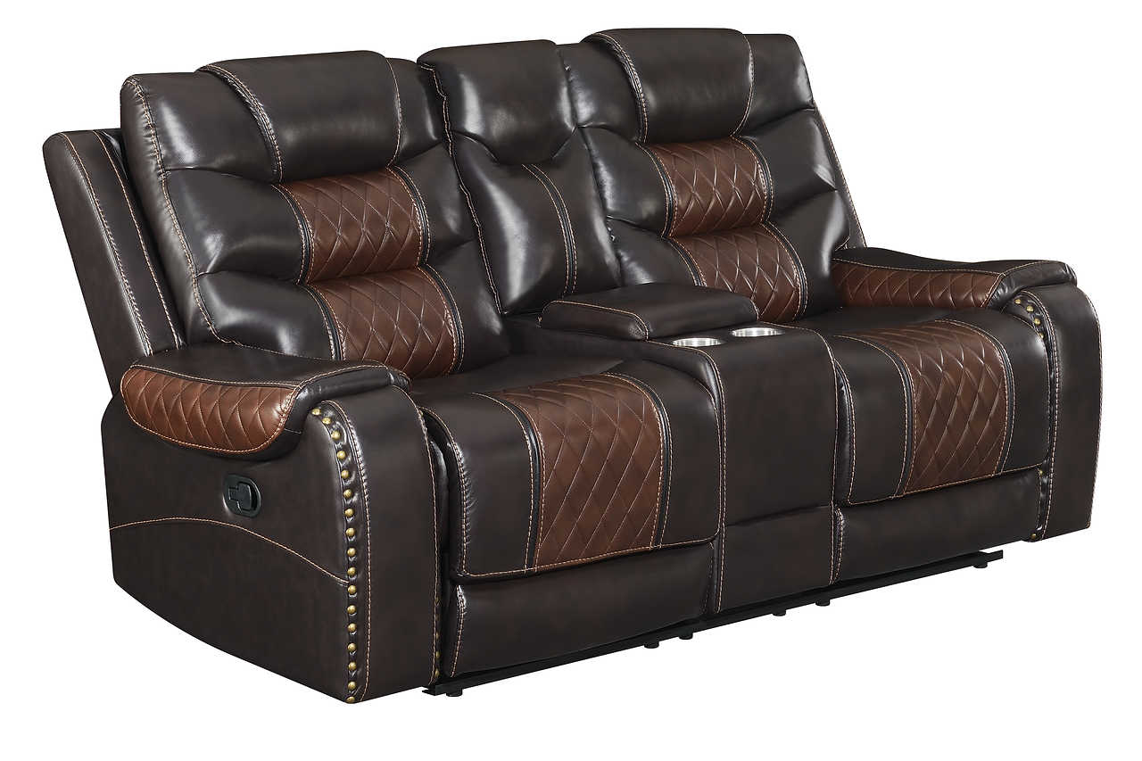 Phoenix brown faux leather rocker recliner with cupholder side view
