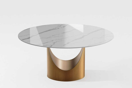 Smile 51" Dining Table - top view showing white glossy sintered stone surface