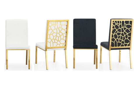 Mimi Gold velvet upholstered dining chair, front angle