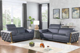 Hexor navy leather loveseat side view