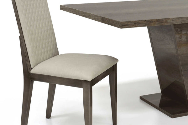 Medea Leather Dining Chair side view showcasing vintage oak and burnished chrome