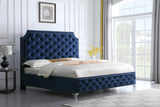 Leilah Blue Velvet Tufted Upholstered Platform King Bed side profile