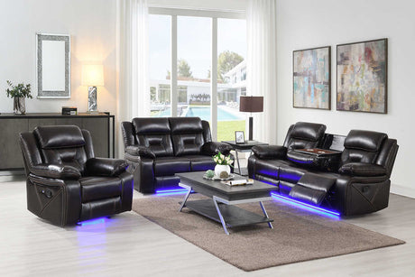 Concord reclining sofa with drop-down table and LED light, front view