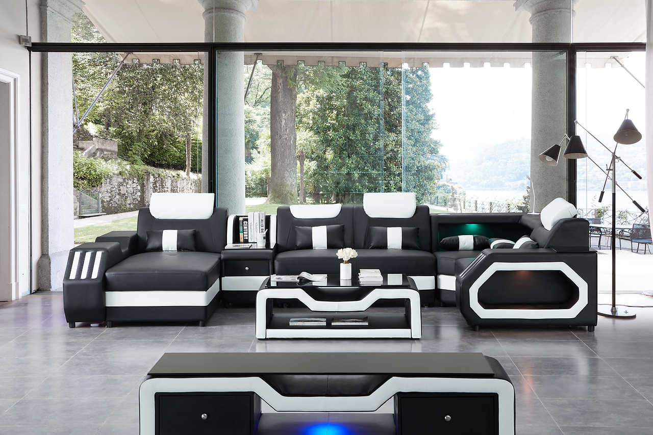 Matrix Black White Faux Leather Sectional