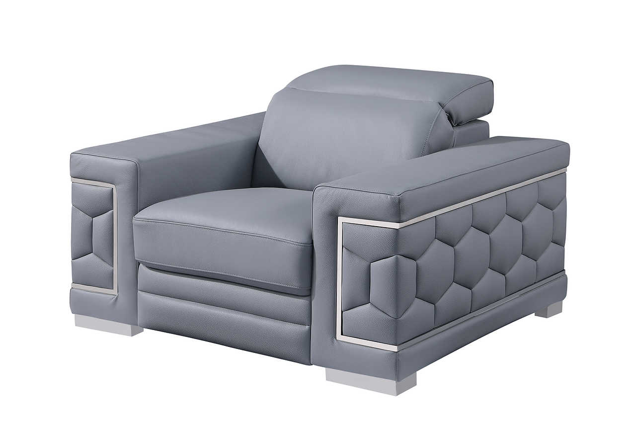 side view of Favo Light Blue Leather Living Room Set furniture