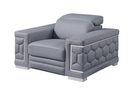 Favo chair in light blue Italian leather front angle