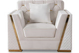 Hilena white velvet loveseat and sofa side view