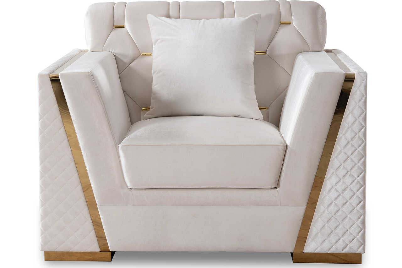 Hilena white velvet loveseat and sofa side view