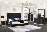 side view of Evon Black Upholstered Panel Bedroom Set bed