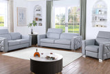 Astra Light Blue Italian Leather Match Living Room Set sofa front view