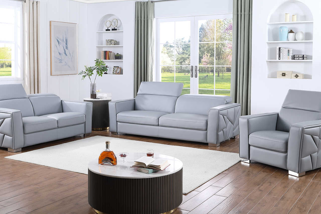 Astra Light Blue Leather Living Room Set