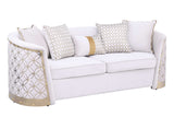 Close-up of cream fabric and pillow on Athena chair