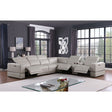 Franco 7-Piece Light Grey Italian Leather Match Power Reclining Sectional with 3 Power Seats and Storage Console from Decor Furniture