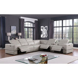 Franco 7-Piece Light Grey Italian Leather Match Power Reclining Sectional with 3 Power Seats and Storage Console from Decor Furniture