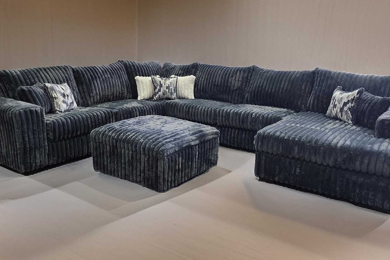 main view of Texan Gray Corduroy Sectional sectional sofa