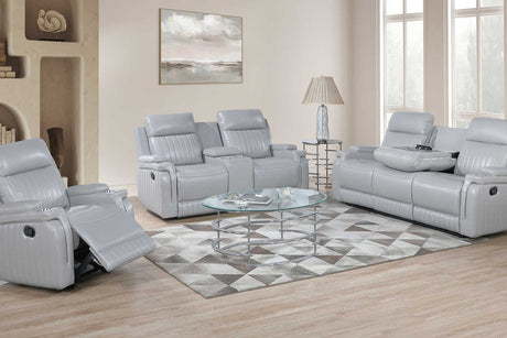 Ethan Light Grey Air Leather reclining sofa front view