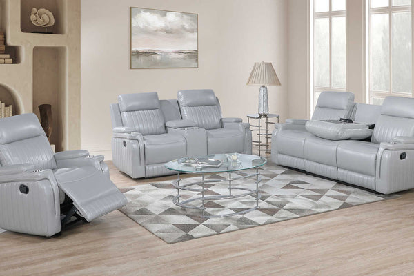 Ethan Light Grey Air Leather reclining sofa front view