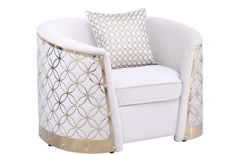Athena cream chair front view with gold metal frame and pillow