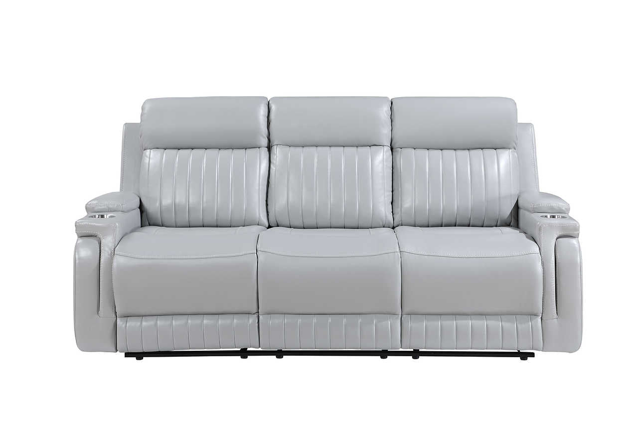 Ethan Light Grey Air Leather rocker recliner angled view