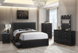 Midnight Upholstered Black Storage Platform Bedroom Set bed front angle