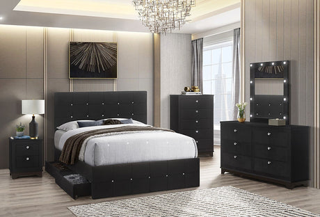 Midnight Upholstered Black Storage Platform Bedroom Set bed front angle