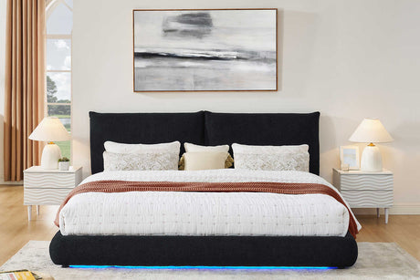 Zima black LED upholstered platform king bed front view