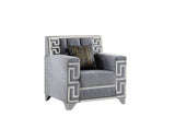 Side angle of Hira Grey sofa and loveseat