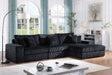Main view of Comfy Black 3-Piece Upholstered Sectional Sofa with left-arm-facing chair, armless seat, and chaise