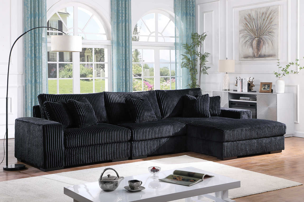 main view of Comfy Black 3-Piece Upholstered Sectional sectional sofa