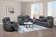 Ethan dark grey Airleather reclining sofa front angled view